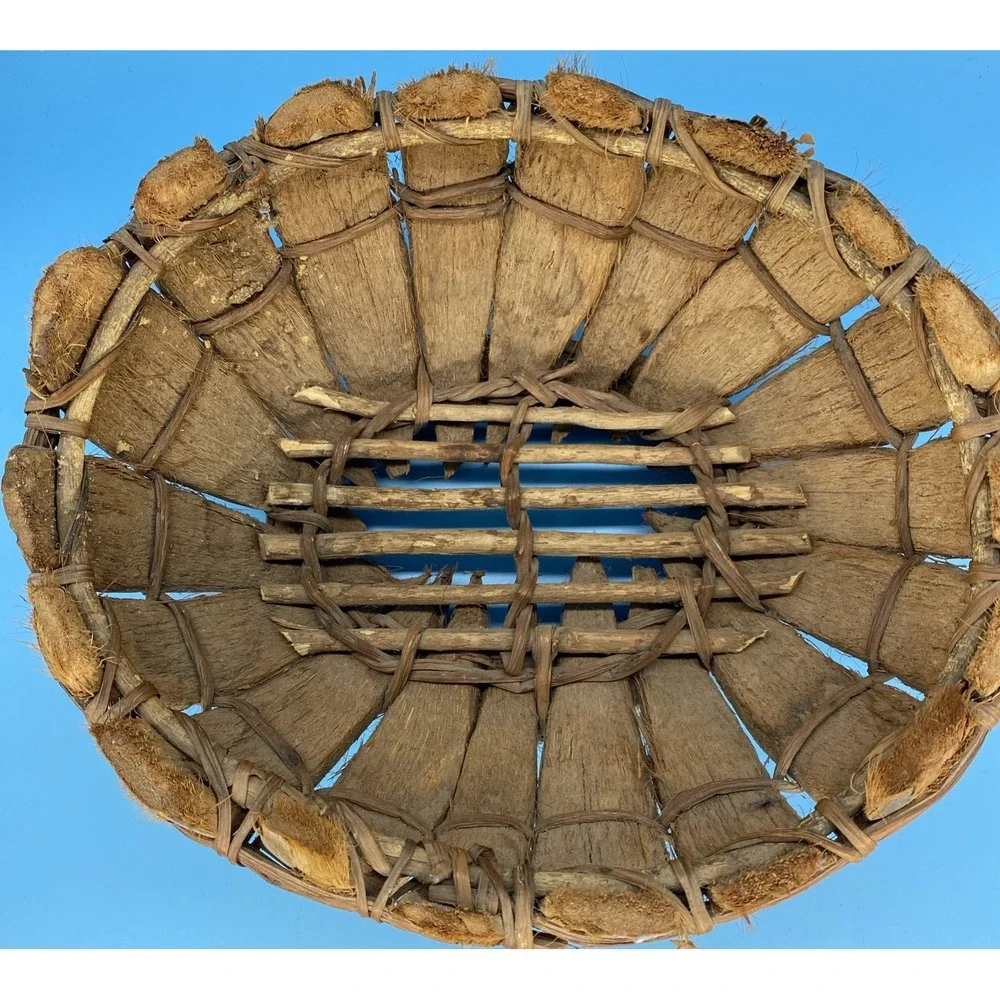 Unique Handmade Rustic‎ Coconut Husk & Twig Decorative Basket Bowl